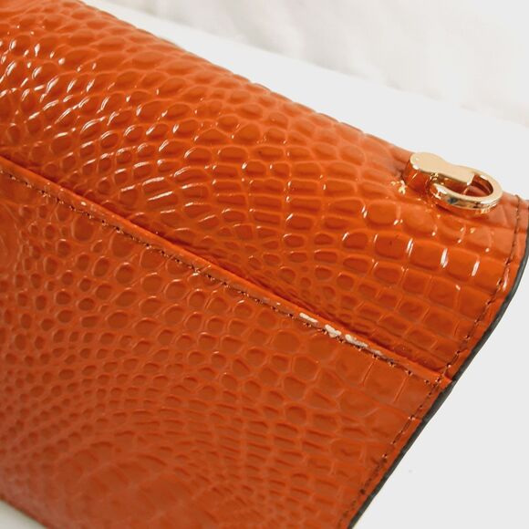 Melodie Cecile M.C. Orange Crossbody Wallet Croc Print Skin Leather Zip Around - Picture 15 of 16